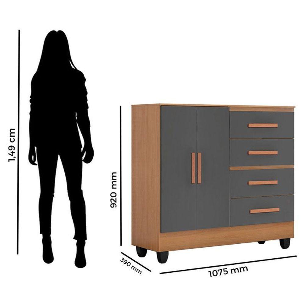 Cômoda Lite 4 Gavetas 2 Portas Nature Cinza - Móveis Leão - 2