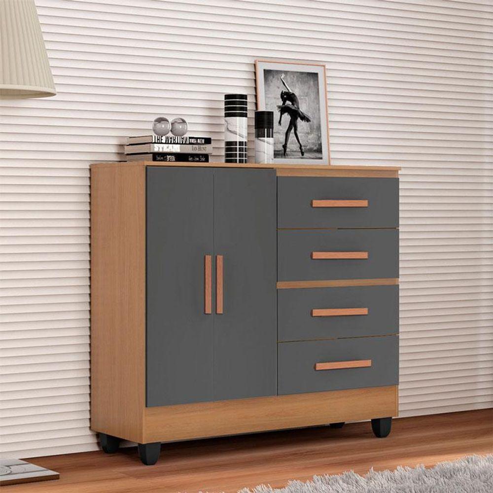 Cômoda Lite 4 Gavetas 2 Portas Nature Cinza - Móveis Leão - 5