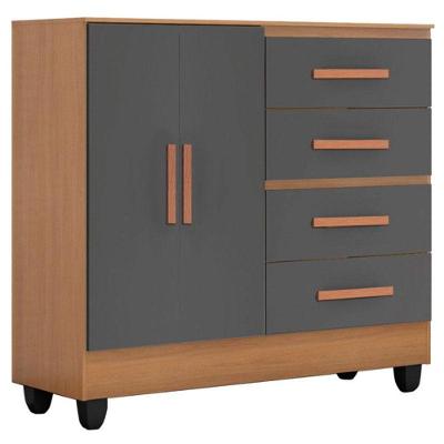 Cômoda Lite 4 Gavetas 2 Portas Nature Cinza - Móveis Leão