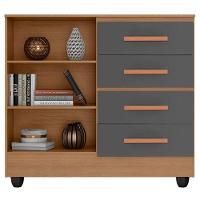 Cômoda Lite 4 Gavetas 2 Portas Nature Cinza - Móveis Leão - 3