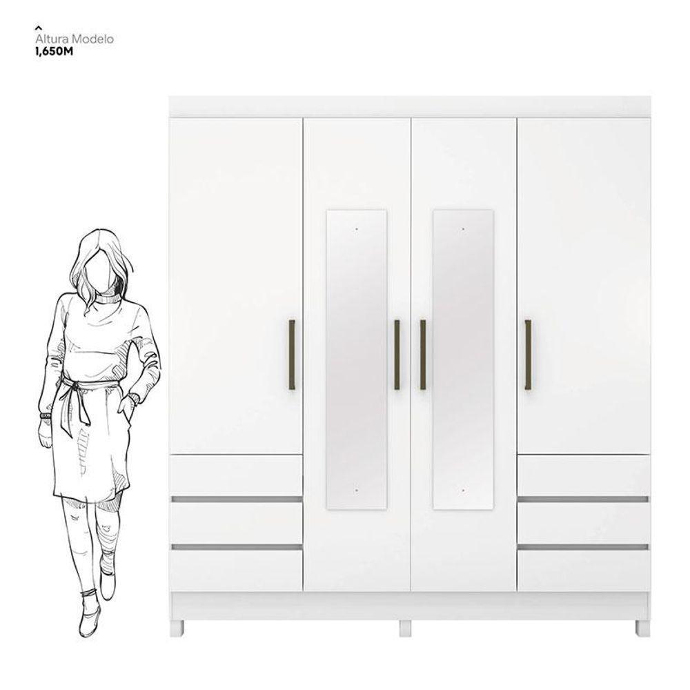 Guarda Roupa Casal Sofia 4 Portas Ambiente Com Espelho Branco Brilho - Demobile - 5