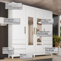 Guarda Roupa Casal Sofia 4 Portas Ambiente Com Espelho Branco Brilho - Demobile