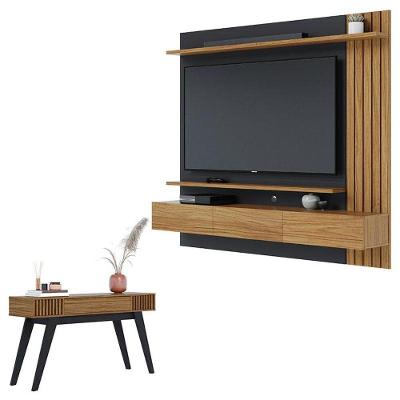 Painel Para Tv Home Suspenso Juriti 1.8 Com Aparador Riviera Noce Milano Preto Acetinado - Colibri