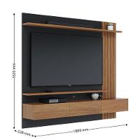 Painel Para Tv Home Suspenso Juriti 1.8 Com Aparador Riviera Noce Milano Preto Acetinado - Colibri