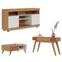 Rack Bancada Yara Com Mesa De Centro Jeri Freijó Off White E Aparador Riviera Freijó – Colibri - 1