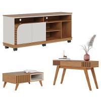 Rack Bancada Jurerê 1.5 Com Mesa De Centro Jeri Freijó Off White Matte E Aparador Riviera Freijó – Colibri - 1