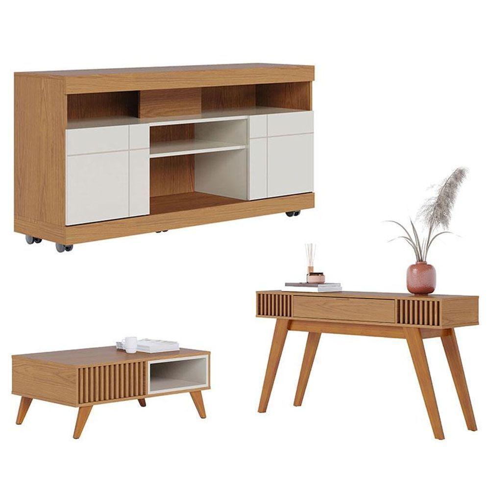 Rack Bancada Yara Com Mesa De Centro Jeri Freijó Off White E Aparador Riviera Freijó - Colibri - 1