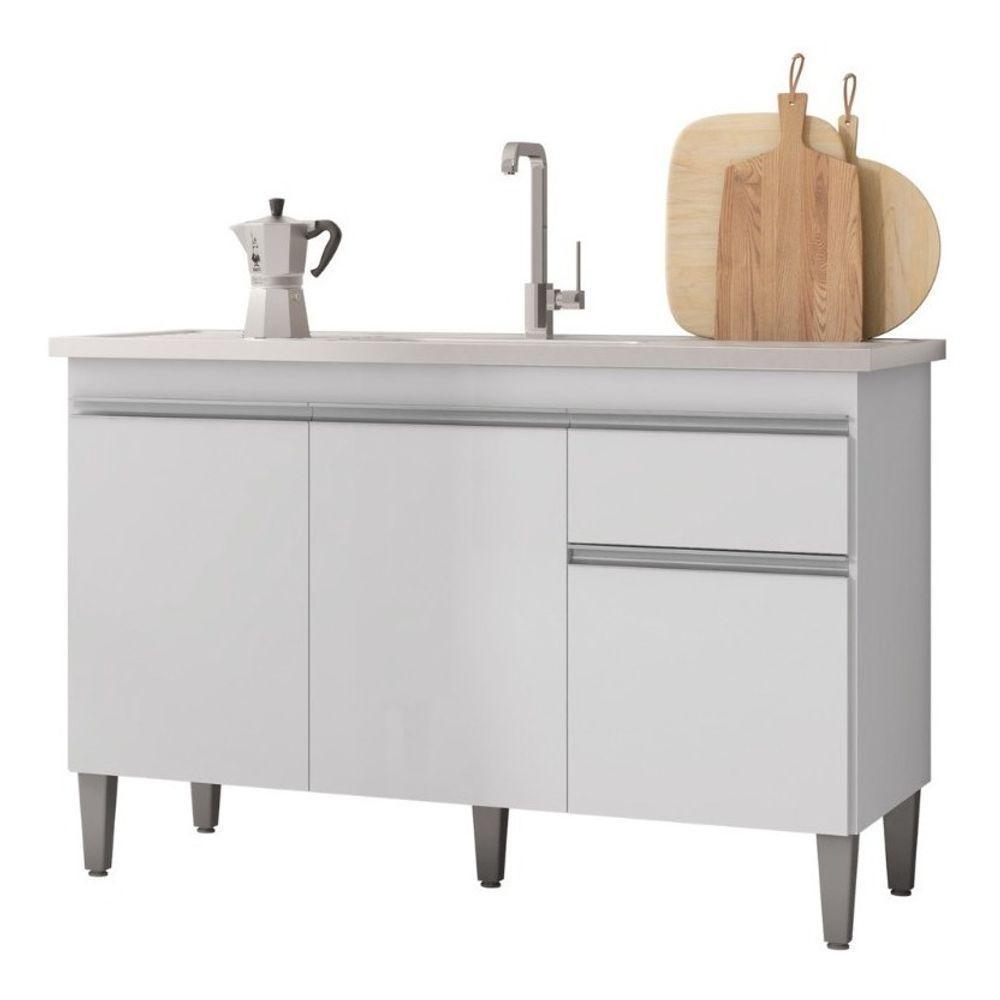 Balcão Multiuso Tatiane 120cm 3 Pts 1 Gvt S/tampo - Branco Cor Branco - 1