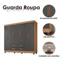 Guarda Roupa Casal Ambiente Porto 8 Portas Nature Cinza - Móveis Leão