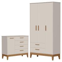 Guarda Roupa Infantil Flip 3 Portas Com Cômoda Infantil Sapateira Flip Areia Acetinado - Reller - 1