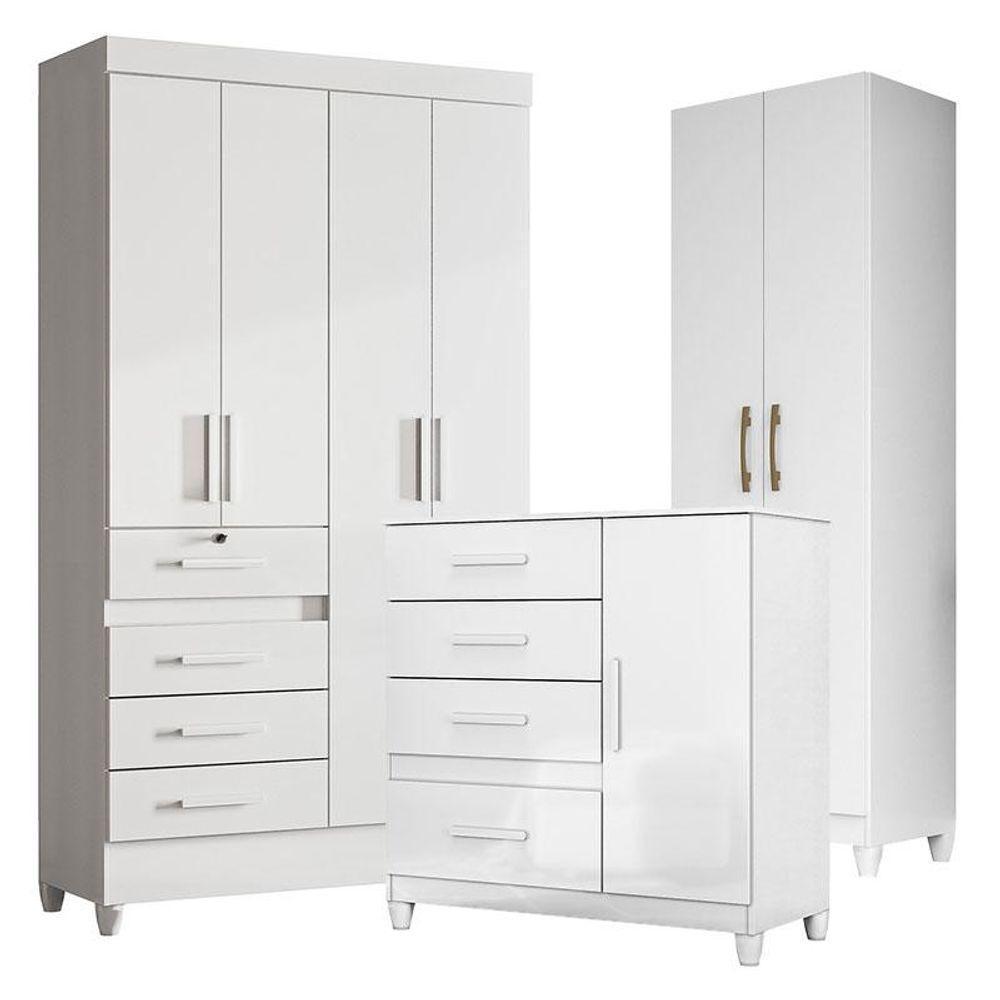 Guarda Roupa Infantil Sobral Com Cômoda Vênus Com Pés E Armário Multiuso New íris Branco Brilho - Moval - 1