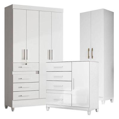 Guarda Roupa Infantil Sobral Com Cômoda Vênus Com Pés E Armário Multiuso New íris Branco Brilho - Moval