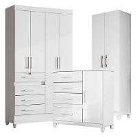 Guarda Roupa Infantil Sobral Com Cômoda Vênus Com Pés E Armário Multiuso New íris Branco Brilho - Moval - 1