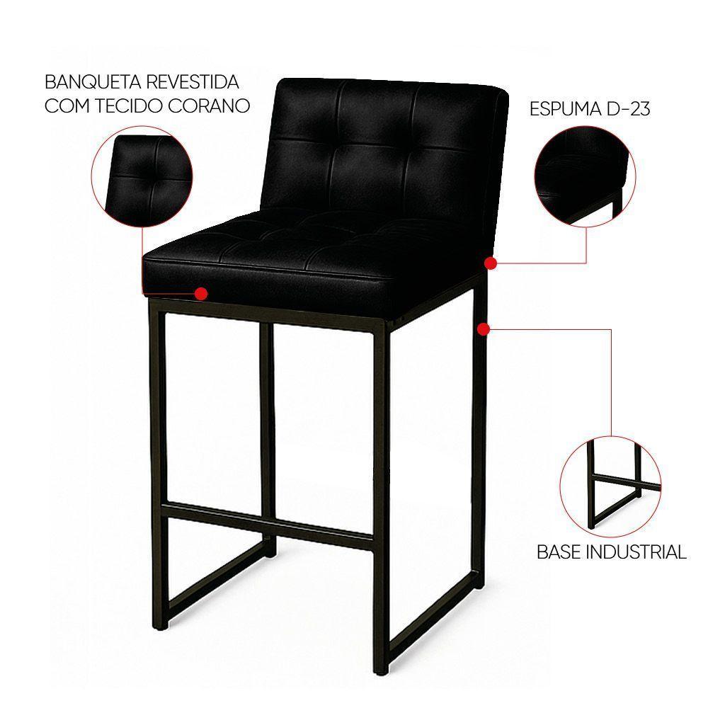 Banqueta Cozinha Alta Com Encosto Industrial Preto Lirina Pu C05 - D'rossi Preto - 3