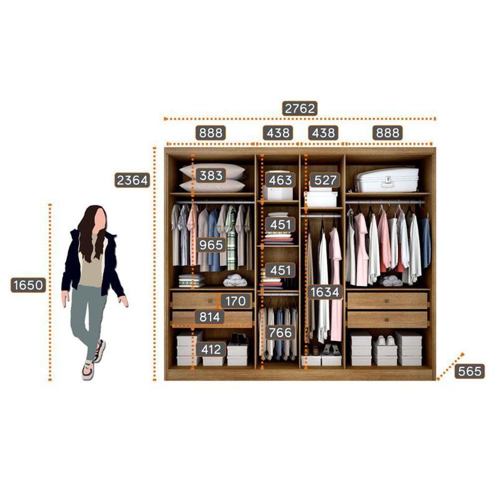 Guarda Roupa Casal Livorno Com Espelho E Cômoda Seul Cumaru 23 - Novo Horizonte - 3