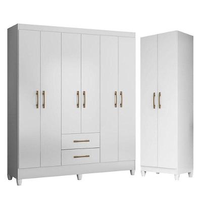 Guarda Roupa Casal Panamá E Armário Multiuso New Iris Branco Brilho - Moval