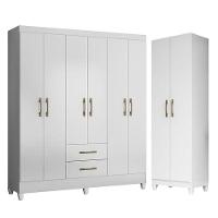 Guarda Roupa Casal Panamá E Armário Multiuso New Iris Branco Brilho - Moval - 1
