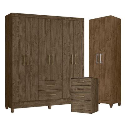 Guarda Roupa Casal Panamá Com Cômoda Ms913 E Armário Multiuso New íris Castanho Wood - Moval