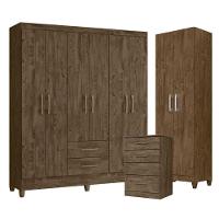 Guarda Roupa Casal Panamá Com Cômoda Ms913 E Armário Multiuso New íris Castanho Wood - Moval - 1