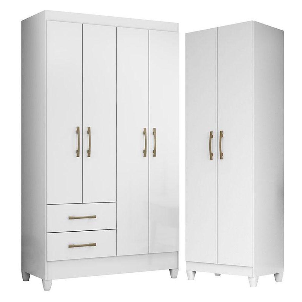 Guarda Roupa Solteiro Chile E Armário Multiuso New Iris Branco Brilho- Moval - 1