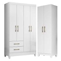 Guarda Roupa Solteiro Chile E Armário Multiuso New Iris Branco Brilho- Moval - 1