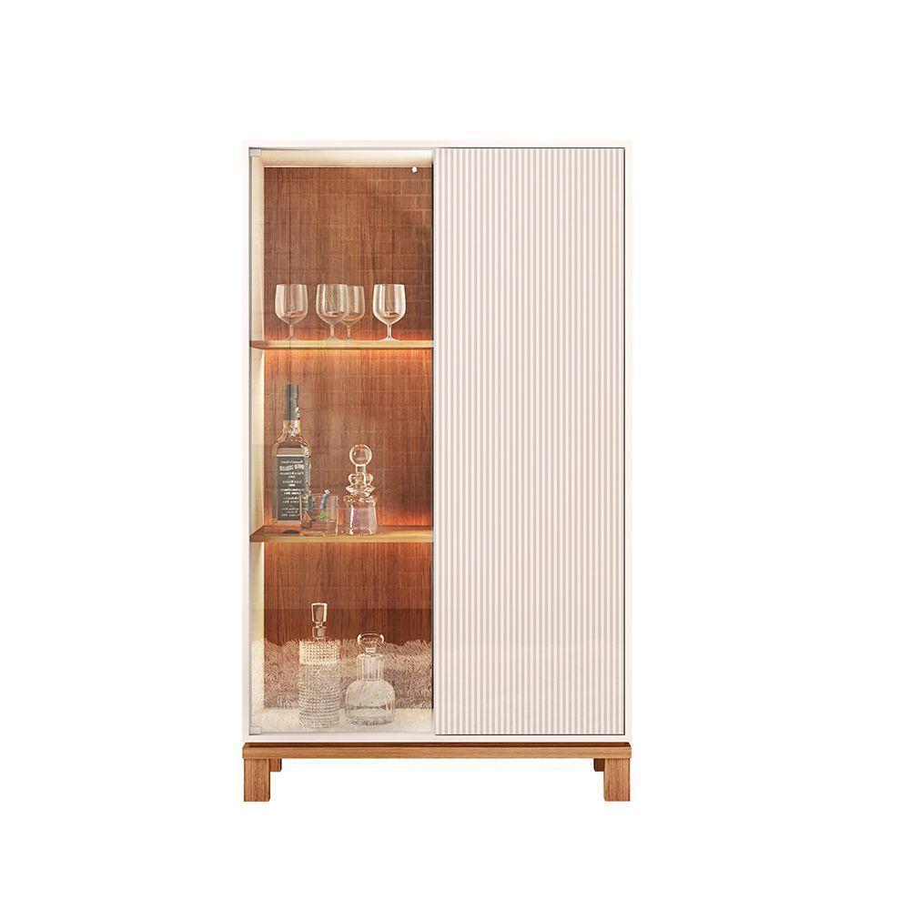 Cristaleira De Vidro Com Led Para Sala Visari C01 - D'rossi Off White-freijó - 2