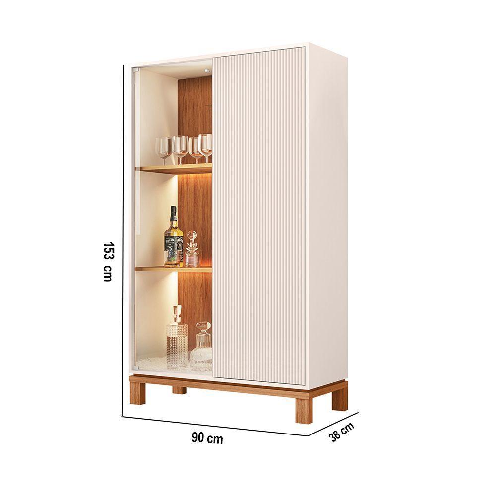 Cristaleira De Vidro Com Led Para Sala Visari C01 - D'rossi Off White-freijó - 3