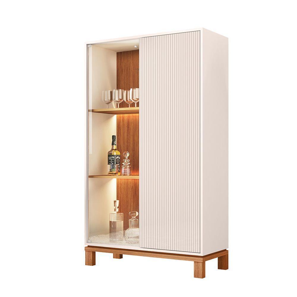 Cristaleira De Vidro Com Led Para Sala Visari C01 - D'rossi Off White-freijó - 5