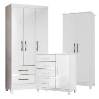 Guarda Roupa Infantil Lima Com Cômoda Vênus Com Pés E Armário Multiuso Jade Branco Brilho - Moval - 1