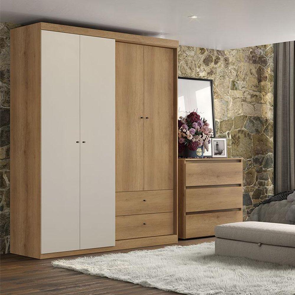 Guarda Roupa Solteiro Star 4 Portas Capuccino Off White Acetinado - Thb - 4