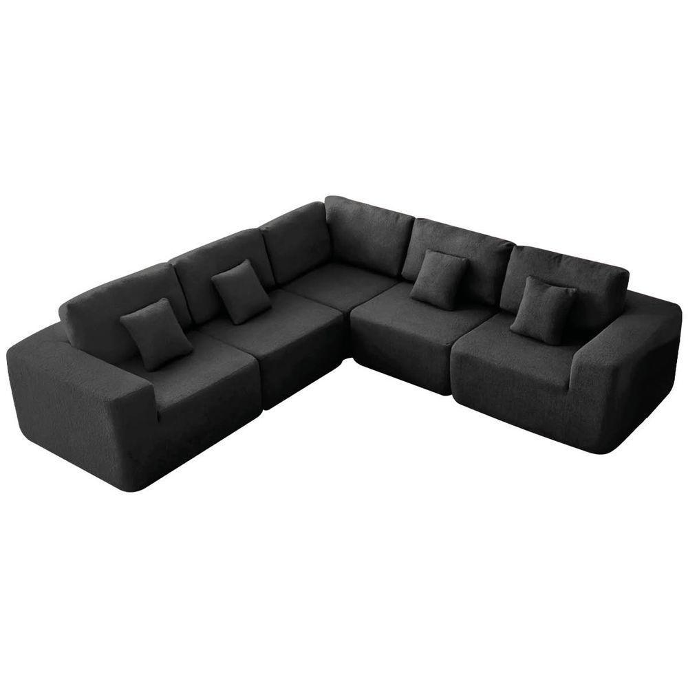 Kit Sofá Modular 5 Lugares Moderno Curvo Orgânico Adapt Linho - Amarena Móveis Preto - 2