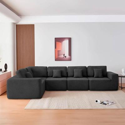 Kit Sofá Modular 5 Lugares Moderno Curvo Orgânico Adapt Linho - Amarena Móveis Preto