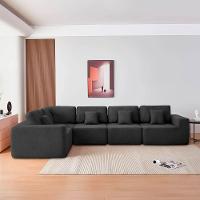 Kit Sofá Modular 5 Lugares Moderno Curvo Orgânico Adapt Linho - Amarena Móveis Preto - 1