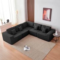 Kit Sofá Modular 5 Lugares Moderno Curvo Orgânico Adapt Linho - Amarena Móveis Preto - 7