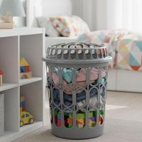 Cesto Roupas Suja 30 Litros Organizador Telado Redondo Multiuso Tampa Lavanderia Banheiro Quarto Rouperio Reforcado Lixe - 2