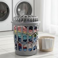 Cesto Roupas Suja 30 Litros Organizador Telado Redondo Multiuso Tampa Lavanderia Banheiro Quarto Rouperio Reforcado Lixe