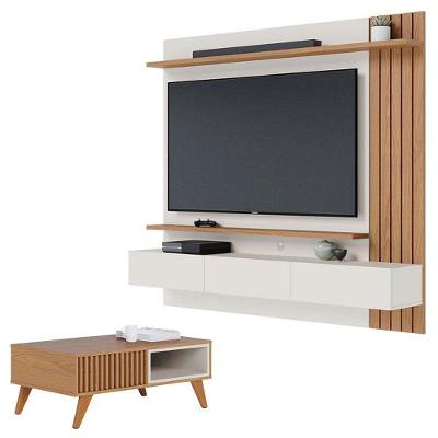 Painel Para Tv Home Suspenso Juriti 1.8 Off White Matte Freijó Com Mesa De Centro Jeri Freijó Off White - Colibri