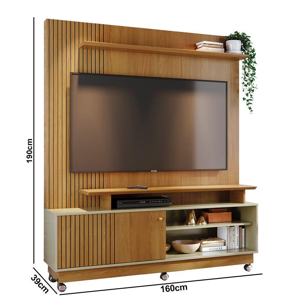 Estante De Tv 65 Pol 160cm Com Rodízio Para Sala Quirel Cumaru-opala M20 - D'rossi - 3