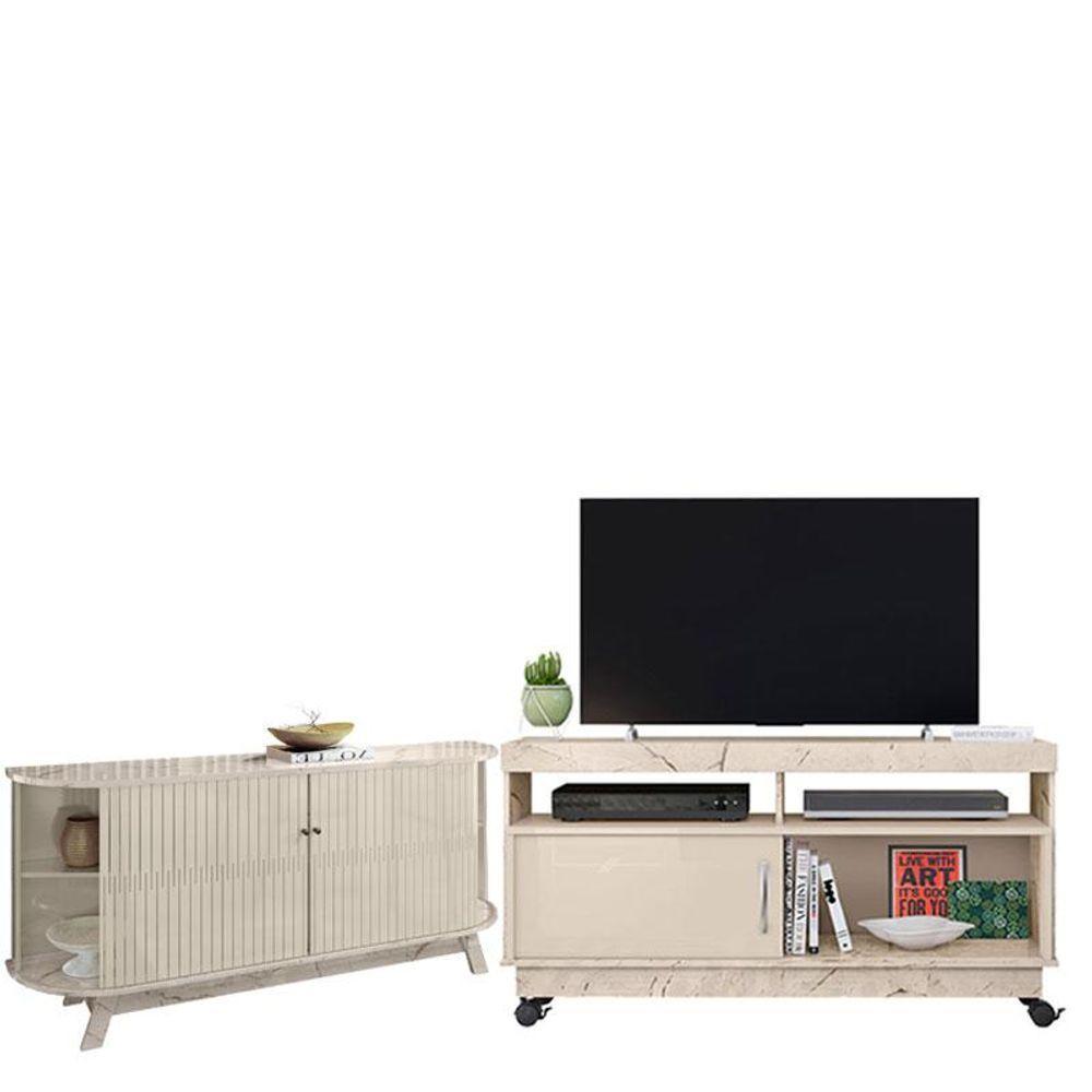 Rack Bancada Artur Com Aparador Para Sala Buffet Mônaco Calacata Off White - Madetec - 1