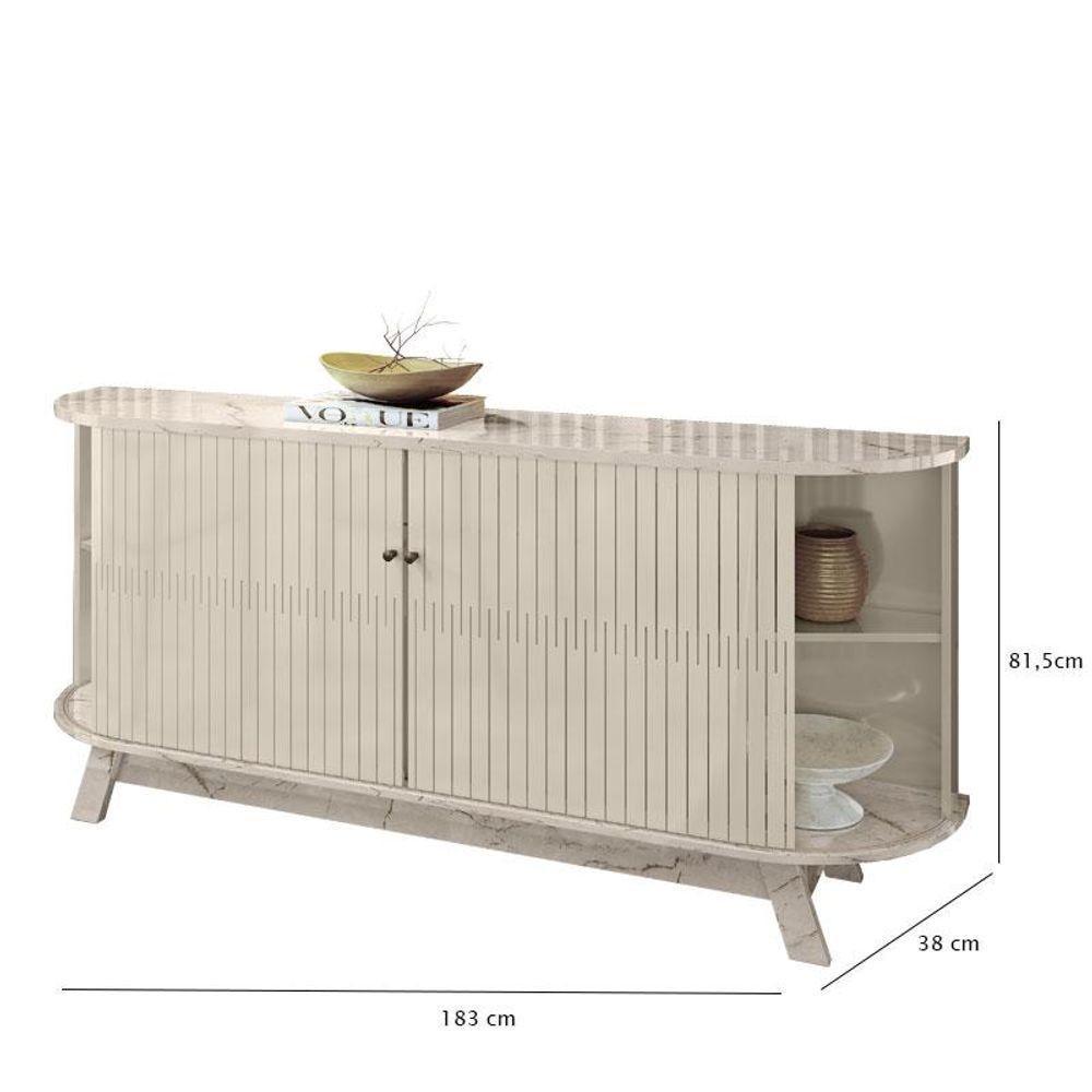 Rack Bancada Artur Com Aparador Para Sala Buffet Mônaco Calacata Off White - Madetec - 5