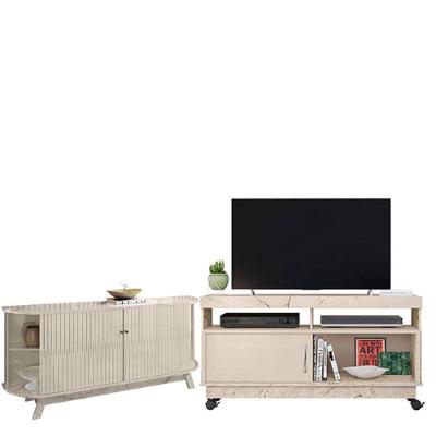Rack Bancada Artur Com Aparador Para Sala Buffet Mônaco Calacata Off White - Madetec