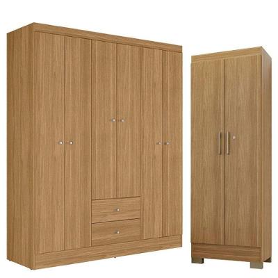 Guarda Roupa Casal Versa 6 Portas Com Armário Multiuso Luna Freijó Fosco - Kits Paraná
