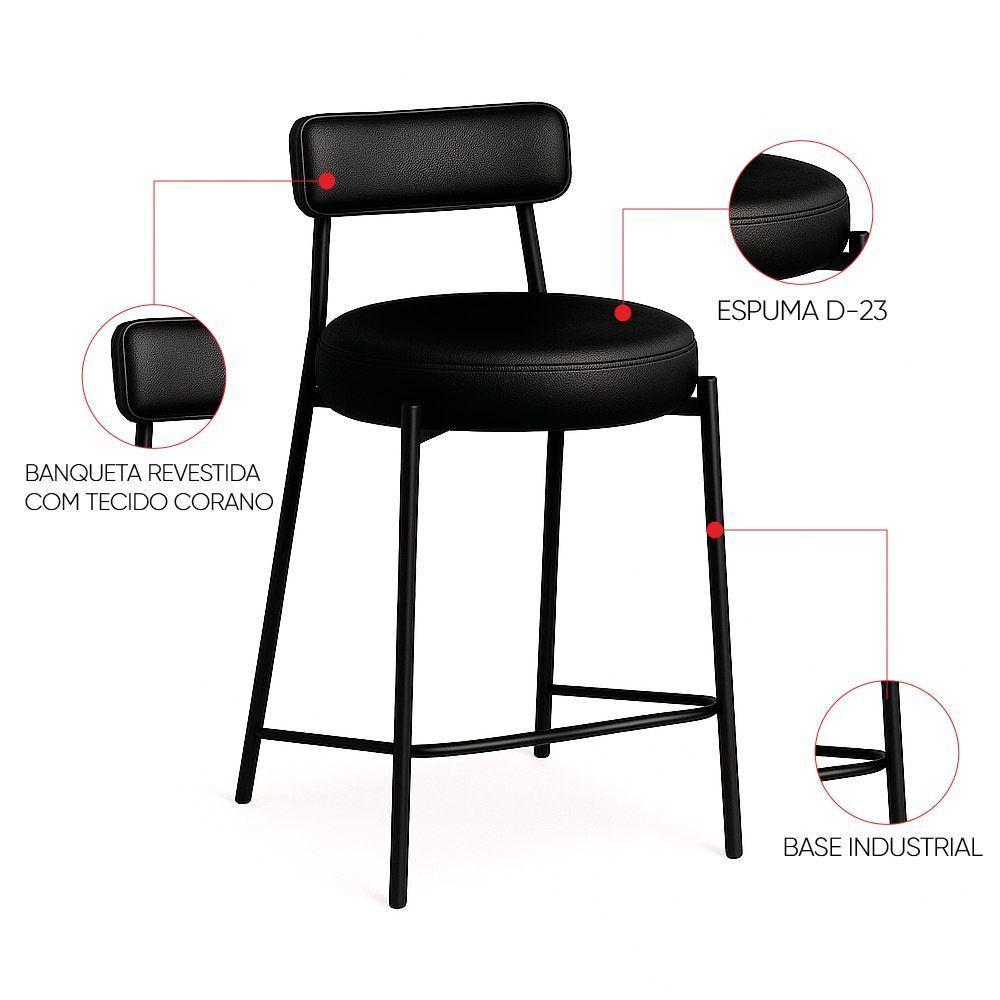 Banqueta Cozinha Alta Com Encosto Industrial Preto Kit 4 Londres Pu D03 - D'rossi Preto - 3