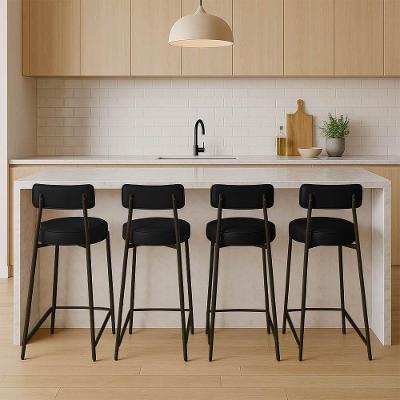 Banqueta Cozinha Alta Com Encosto Industrial Preto Kit 4 Londres Pu D03 - D'rossi Preto