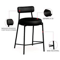Banqueta Cozinha Alta Com Encosto Industrial Preto Kit 4 Londres Pu D03 - D'rossi Preto - 3