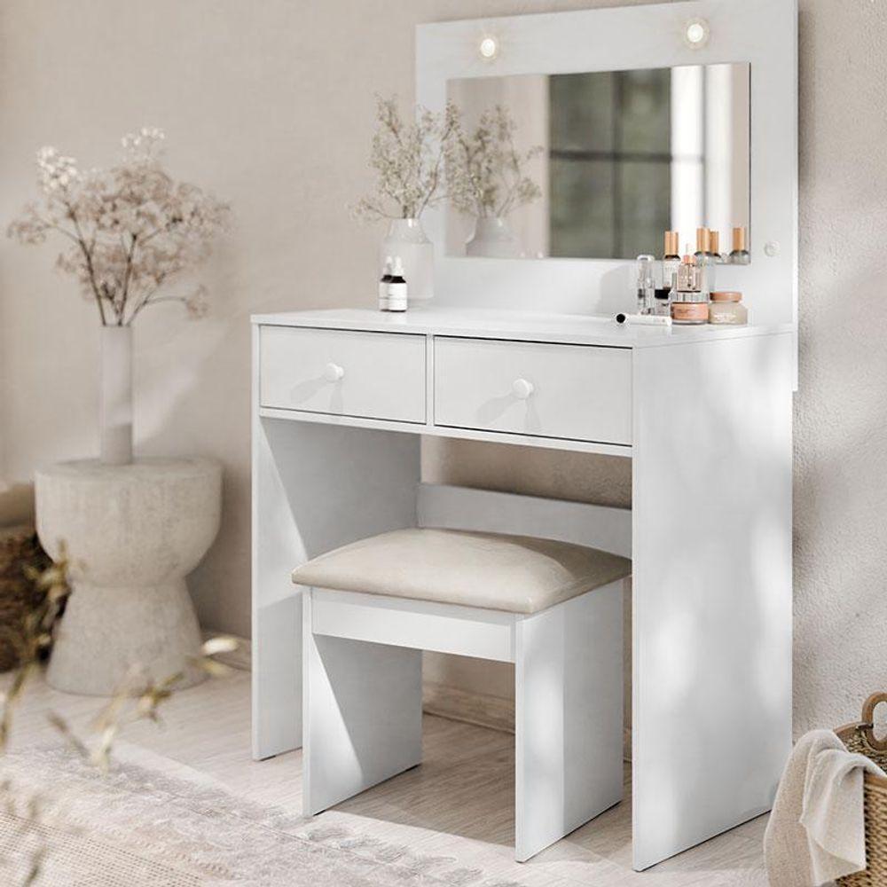 Penteadeira Camarim E Banqueta Maia Com Almofada Branco - Luapa Móveis - 5