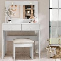 Penteadeira Camarim E Banqueta Maia Com Almofada Branco - Luapa Móveis - 6