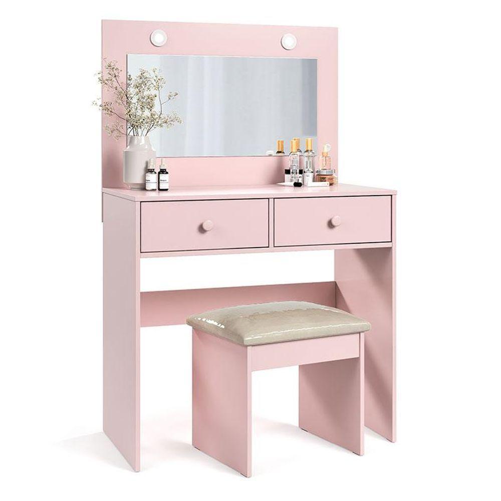 Penteadeira Camarim E Banqueta Maia Com Almofada Rose - Luapa Móveis - 1