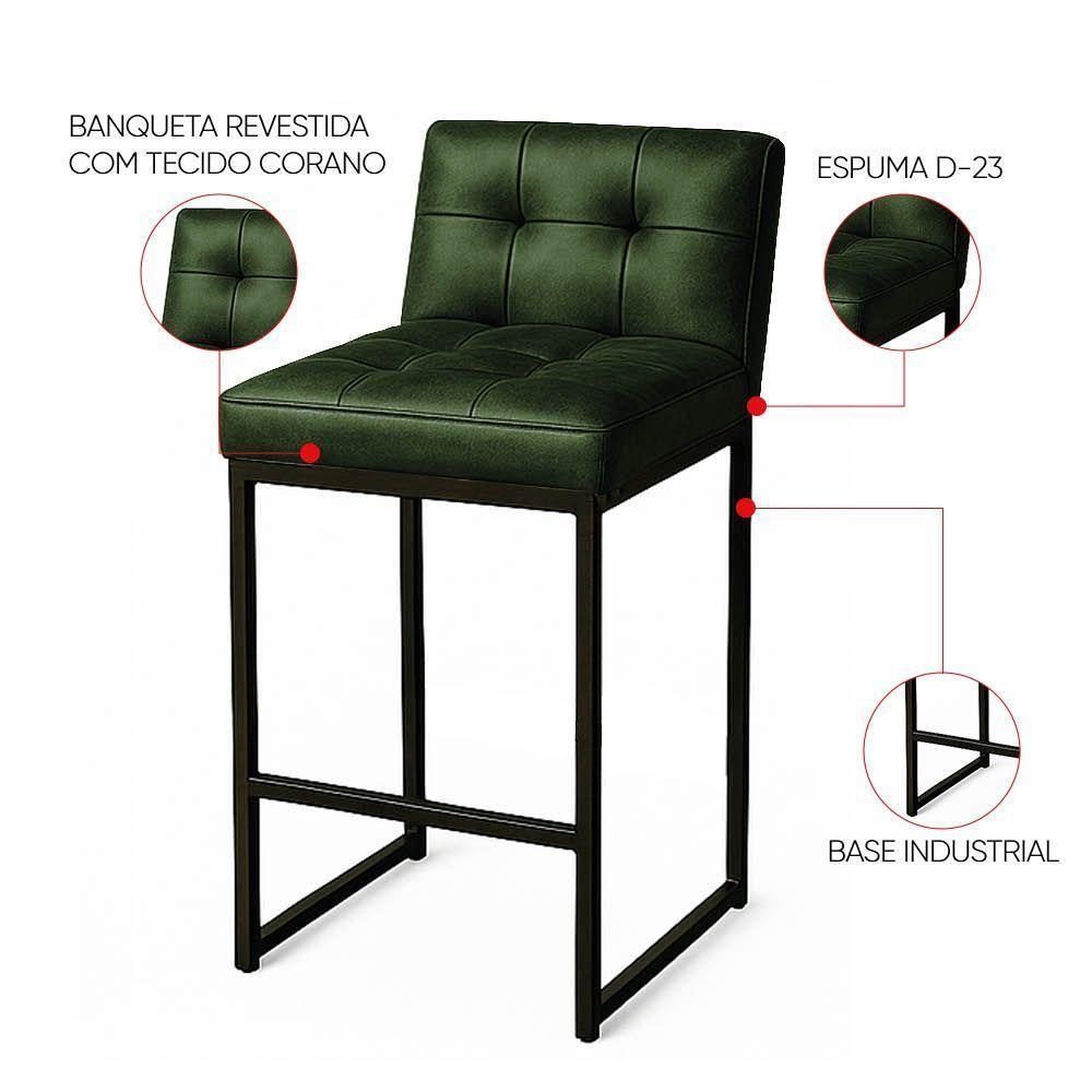 Banqueta Cozinha Alta Com Encosto Industrial Preto Lirina Pu C05 - D'rossi Verde - 3