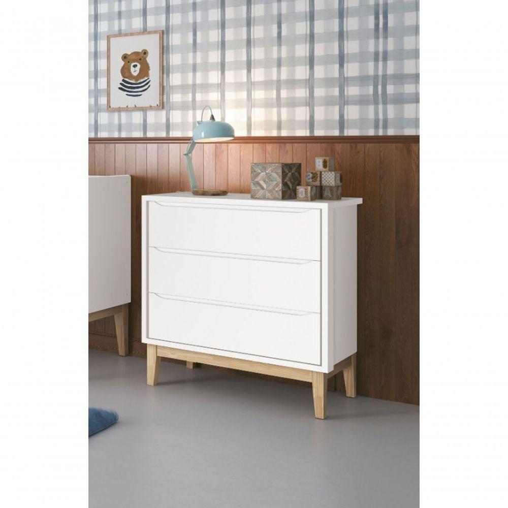 Cômoda Gaveteiro Classic New Branco Fosco Com Natural - Moveisaqui - 2